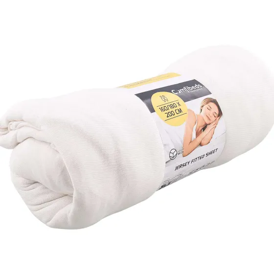 Beddengoed>Comfibeds Jersey Hoeslaken Beige,Wit