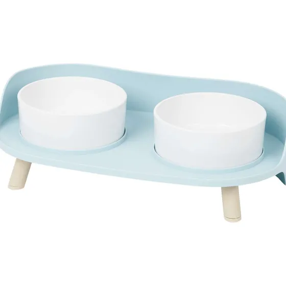 Dierenbenodigdheden>Merk Dubbele Voerbak Op Pootjes Blauw,Grijs
