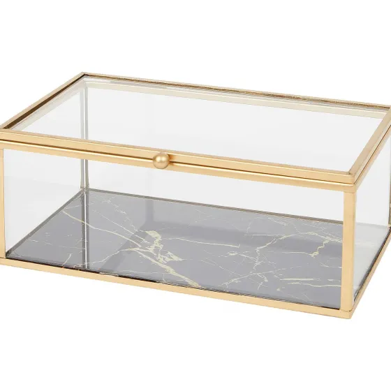 Woonaccessoires>Merk Glazen Doosje Zwart,Goud