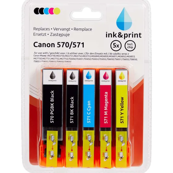 Inktcartridges>Merk Ink & Print Inktcartridges Canon 570/571 Zwart,Blauw,Roze,Geel