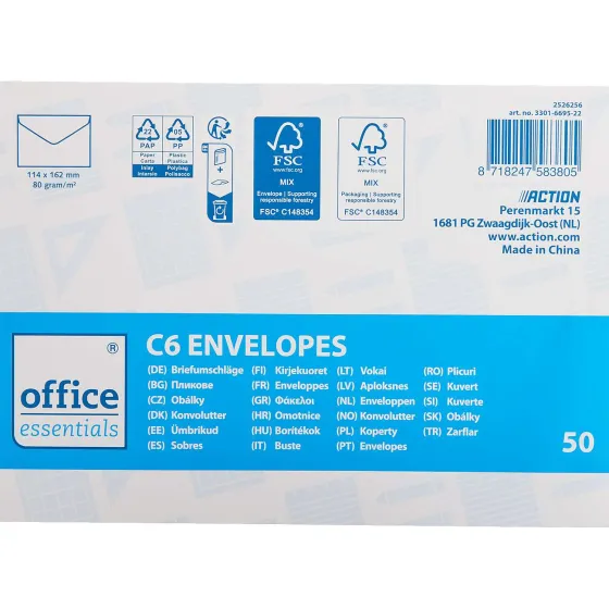 Kaarten>Office Essentials Enveloppen C6 Wit