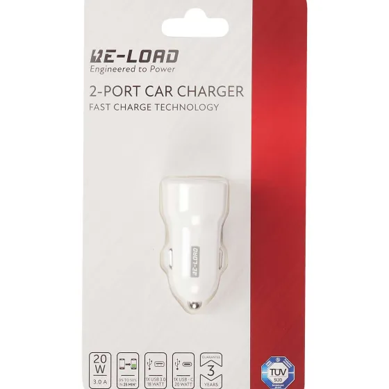 Powerbanks & Opladers>Re-load Usb Dual Auto-Snellader Zwart,Wit