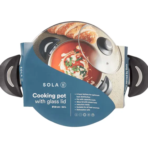 Pannen>Sola Kookpan Met Glazen Deksel Zilver