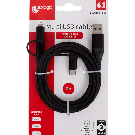 Kabels & Splitters>Sologic 3-In-1 Laad- En Datakabel Zwart