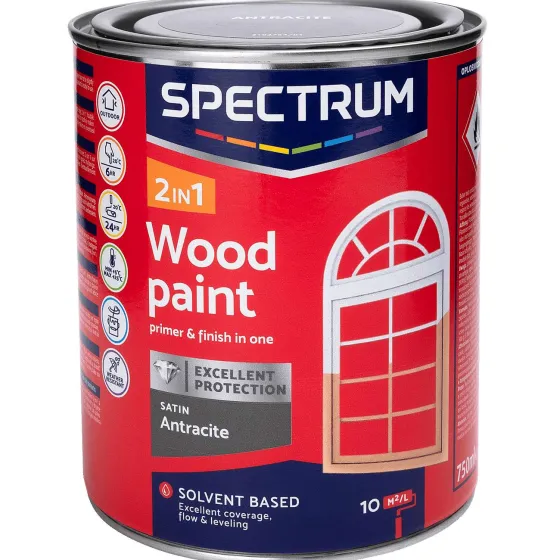 Verf>Spectrum 2-In-1 Zijdeglans Houtlak Antraciet Grijs