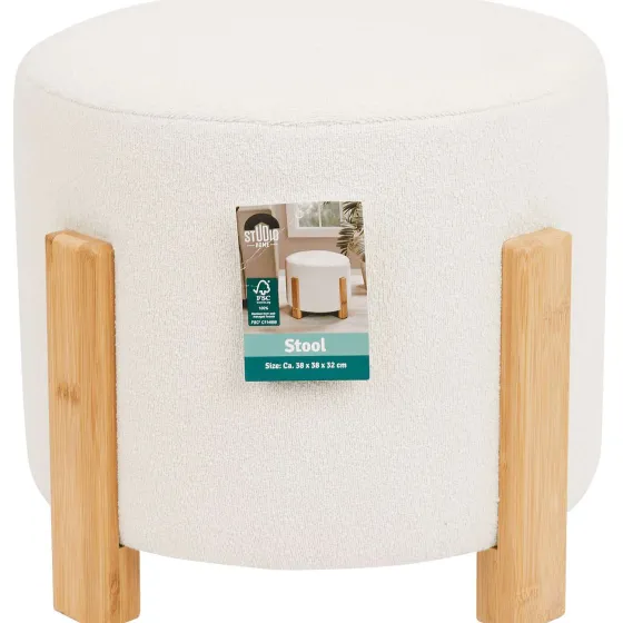 Woonaccessoires>Studio Home Poef Met Bamboe Poten Wit