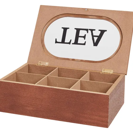 Woonaccessoires>Merk Theebox Met Tekst Bruin,Wit,Zwart